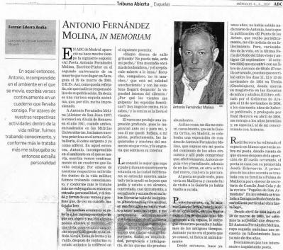 Antonio Fernández Molina, in memoriam por FERMÍN EDERRA ANDÍA